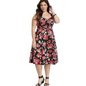 Torrid Women Cotton Floral Sweetheart Neck Cut Out Back Fit & Flare Dress Sz 18
